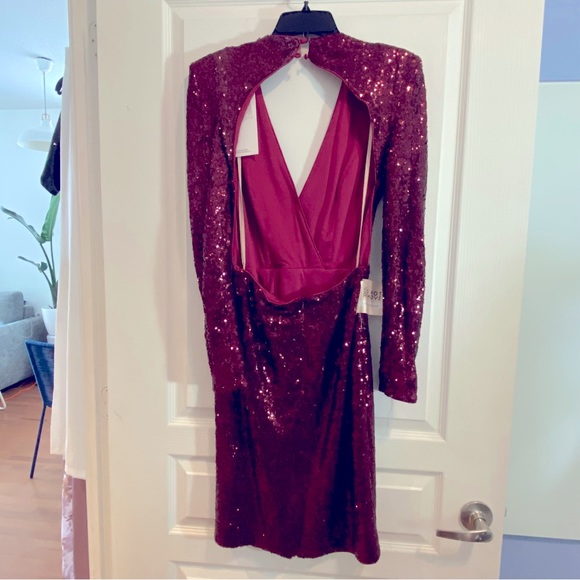FAME and PARTNERS - Sequins Bodycon Midi Backless Dress Red - Size M NEW w/ Tags - Picture 2 of 3